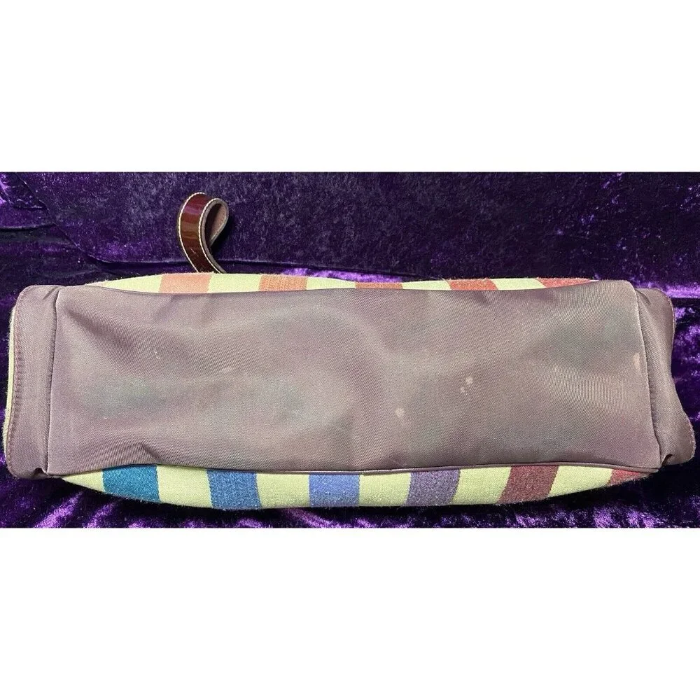 LONGCHAMP Shoulder Bag Pink Red Rainbow Stripe Leather Hobo